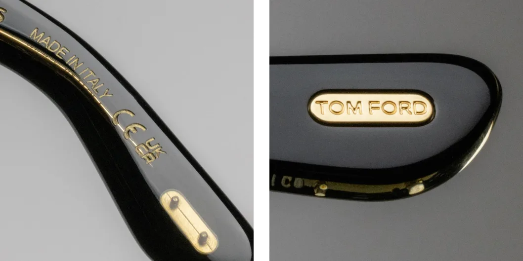 Detalle del remache en forma de T de una montura Tom Ford